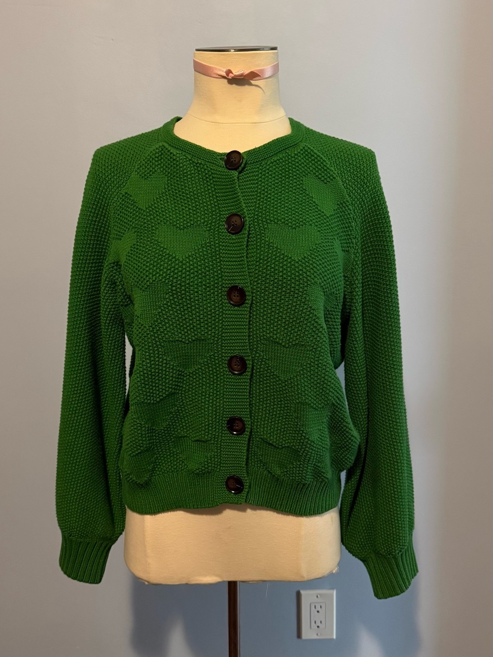 The Great Green Heart-Pattern Button Cardigan Sweater